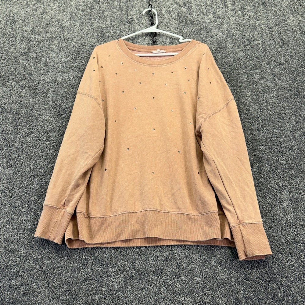 Maurices Sweatshirt Womens XXL Pink Beige Studded Pullover